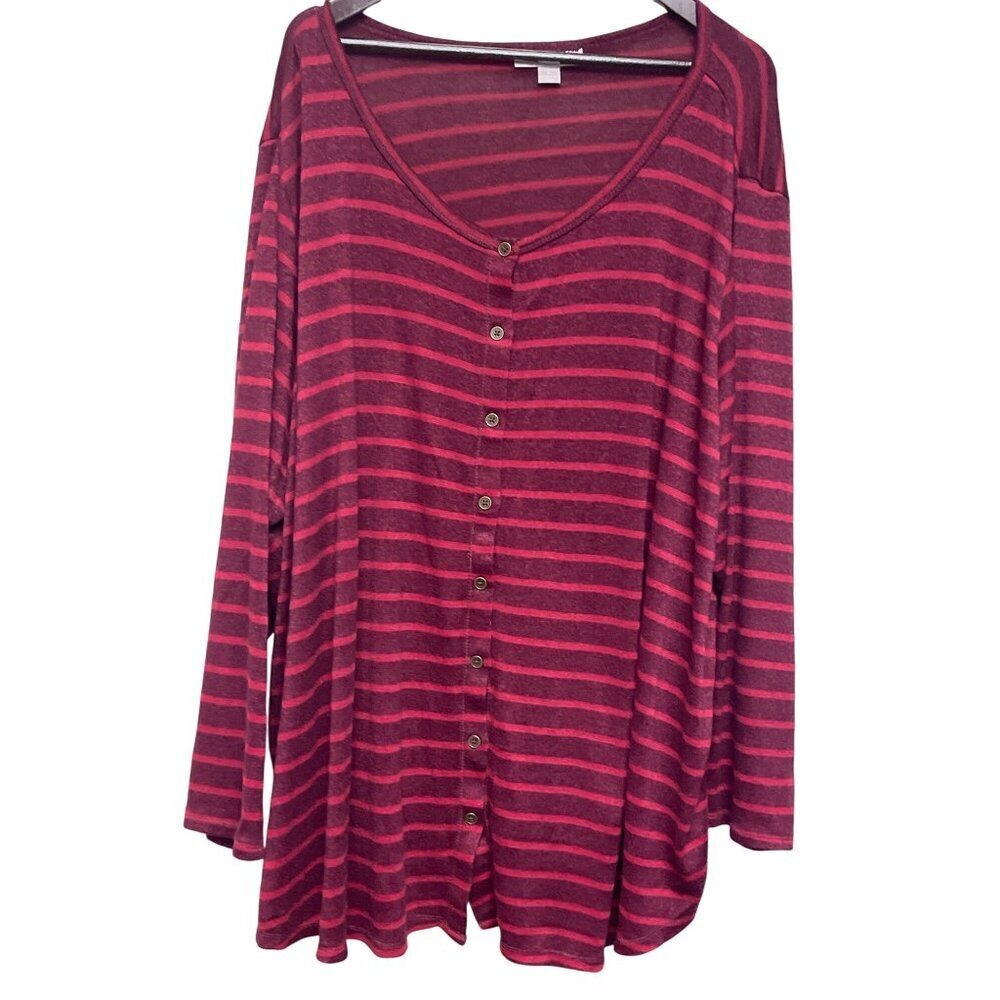 Woman Within Women's Red Stripe Button Long Sleeve Rayon Cardigan Plus Size 3X